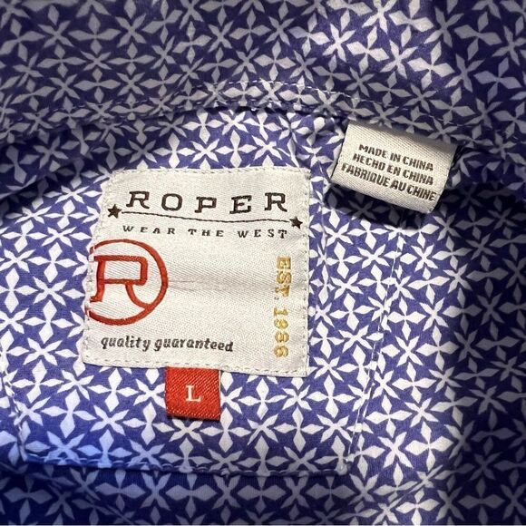 Roper Blue and White Western Button Down Shirt. Size Large. Great Condition!! - Picture 7 of 11